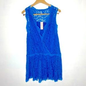 NWT Free People • blue eyelet lace mini dress size medium